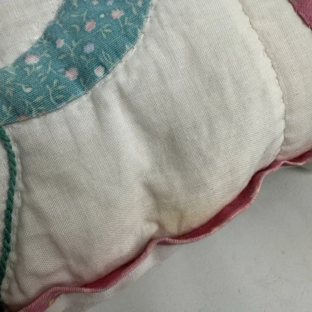 Vintage Tulip Quilt Block Handmade Pillow Pink White Green 15x15x4